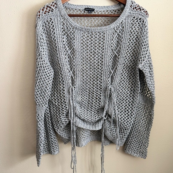 Rebecca Elliot Sweaters - Rebecca Elliot Gray Open Knit Mesh Sweater | Tie Side Pullover | Size M